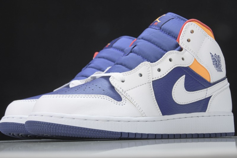 Jordan 1 Mid White Laser Orange Deep Royal Blue