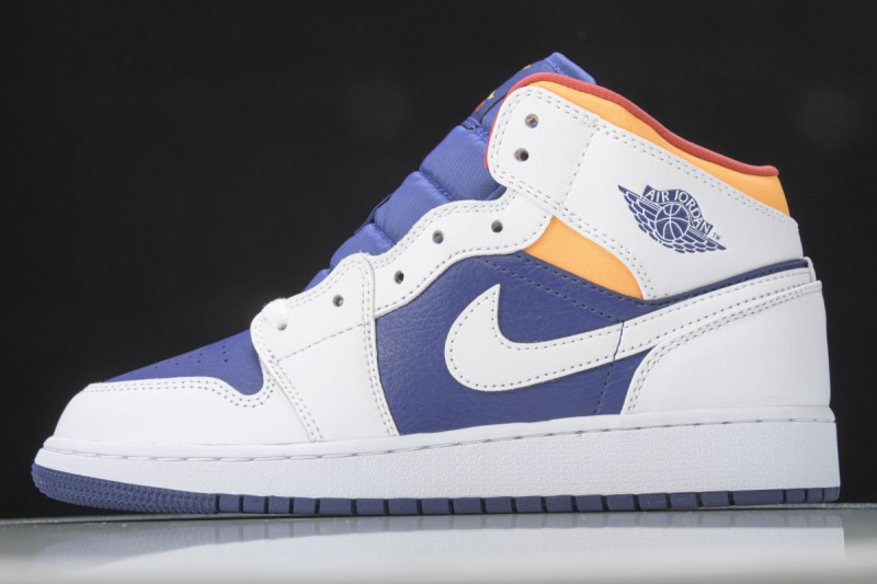 Jordan 1 Mid White Laser Orange Deep Royal Blue