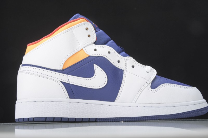 Jordan 1 Mid White Laser Orange Deep Royal Blue