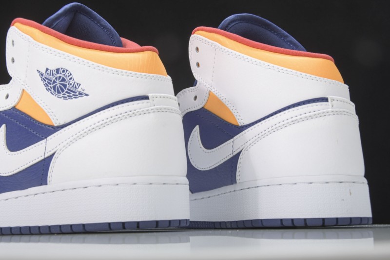 Jordan 1 Mid White Laser Orange Deep Royal Blue