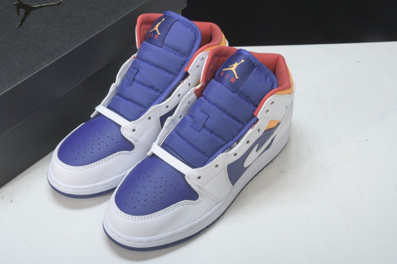 Jordan 1 Mid White Laser Orange Deep Royal Blue