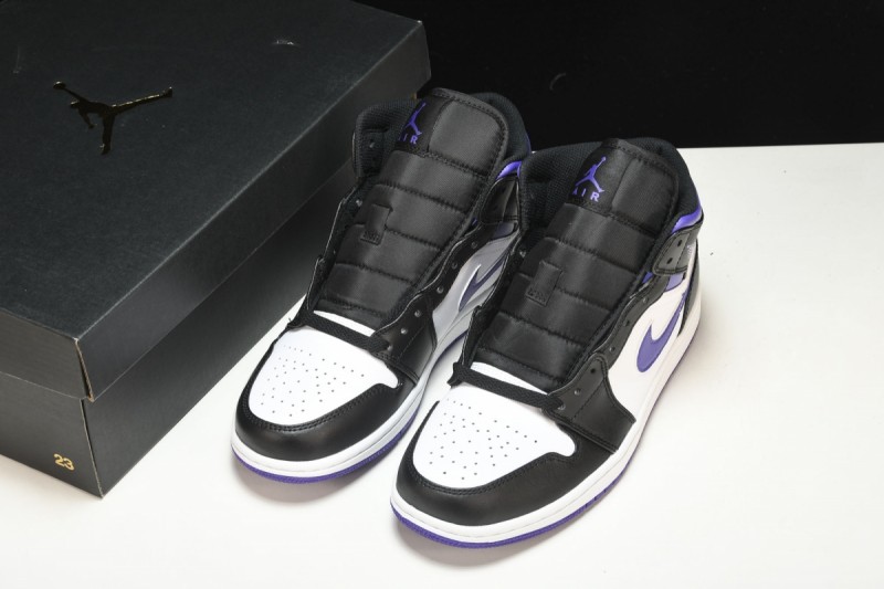 Jordan 1 Mid White Black Purple