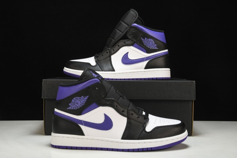 Jordan 1 Mid White Black Purple