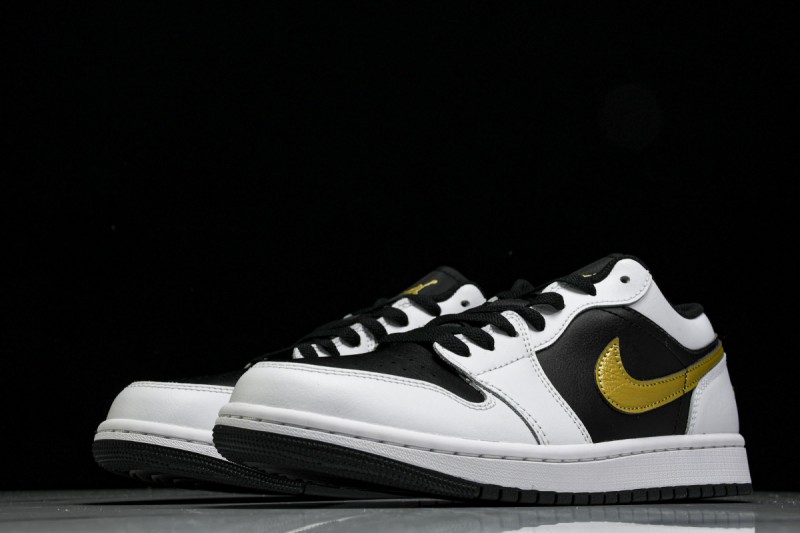 Jordan 1 Low White Black Metallic Gold Swoosh