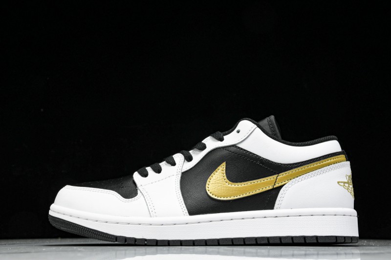 Jordan 1 Low White Black Metallic Gold Swoosh