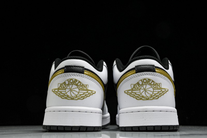 Jordan 1 Low White Black Metallic Gold Swoosh