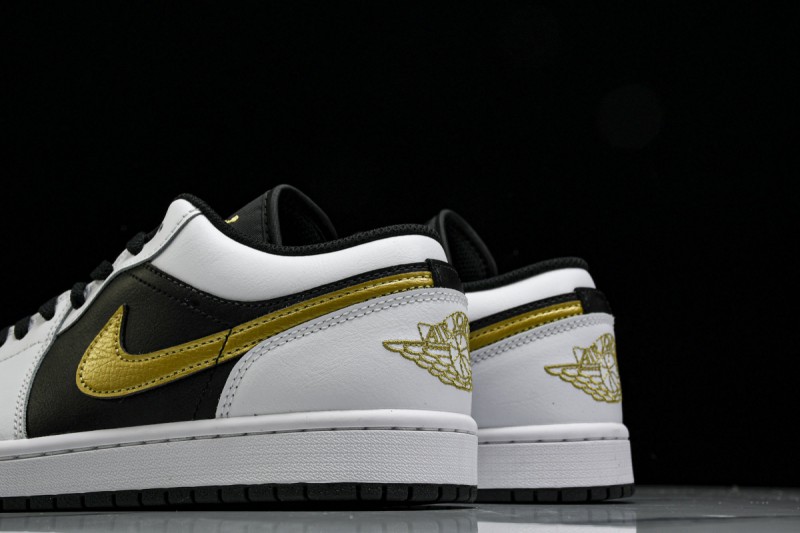 Jordan 1 Low White Black Metallic Gold Swoosh