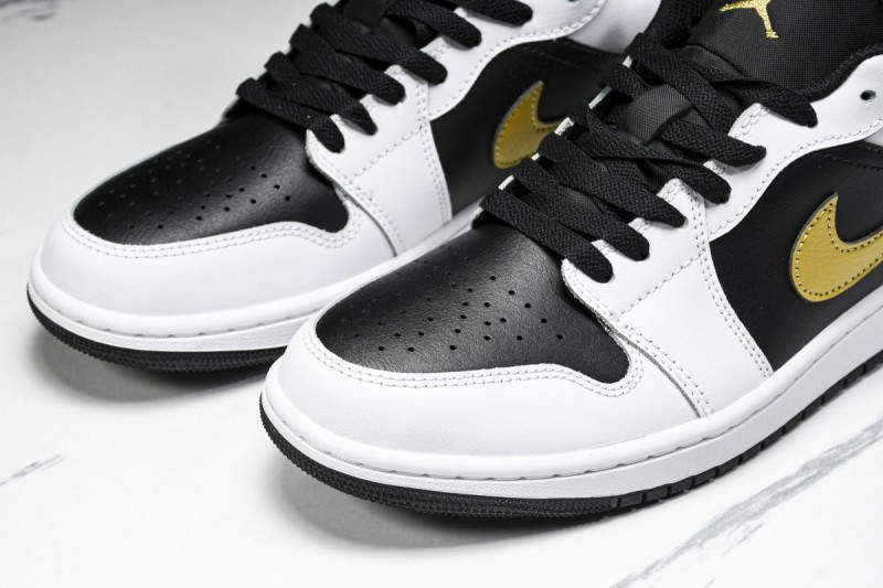 Jordan 1 Low White Black Metallic Gold Swoosh