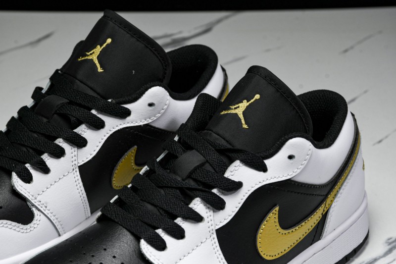 Jordan 1 Low White Black Metallic Gold Swoosh