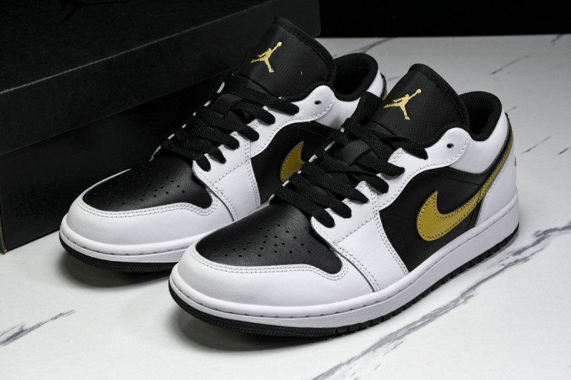 Jordan 1 Low White Black Metallic Gold Swoosh